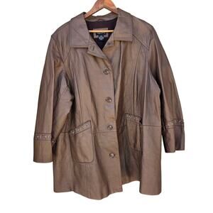 Maggie Barnes Genuine Leather Jacket Bronze Plus Size 2X 22/24